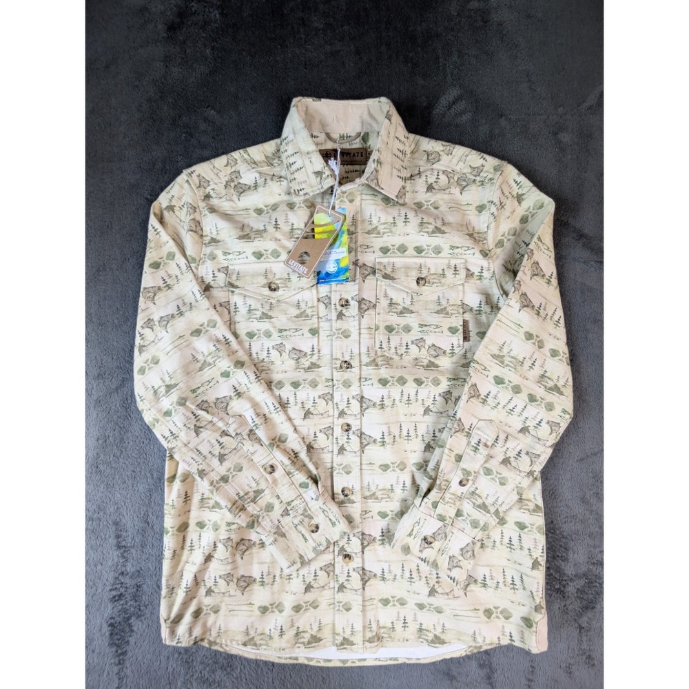Levitate Flannel Shirt S chamois nature print Patch‎ Pocket fishing gorpcore